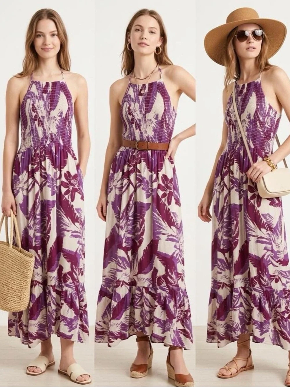 Free People Purple & White Floral High-Low Maxi Dress